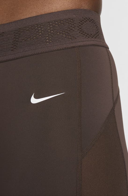Shop Nike Pro 7/8 Mesh Panel Leggings In Baroque Brown/ White