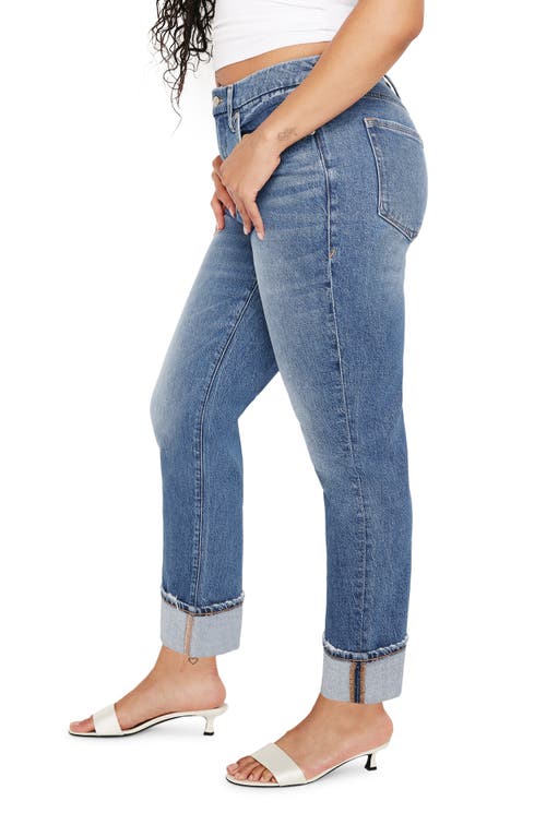 Shop Good American High Waist Cuff Straight Leg Jeans In Indigo711