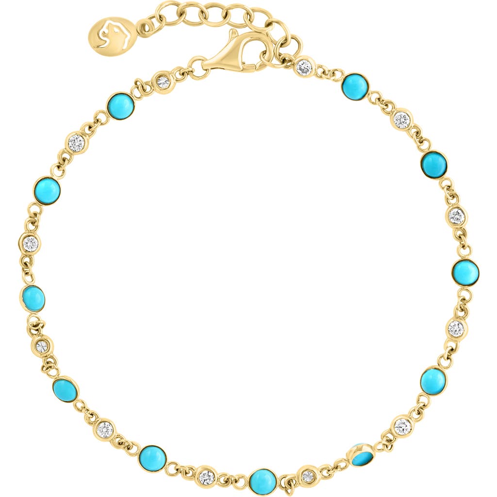 Shop Effy 14k Gold Diamond & Turquoise Chain Bracelet In Yellow Gold/blue