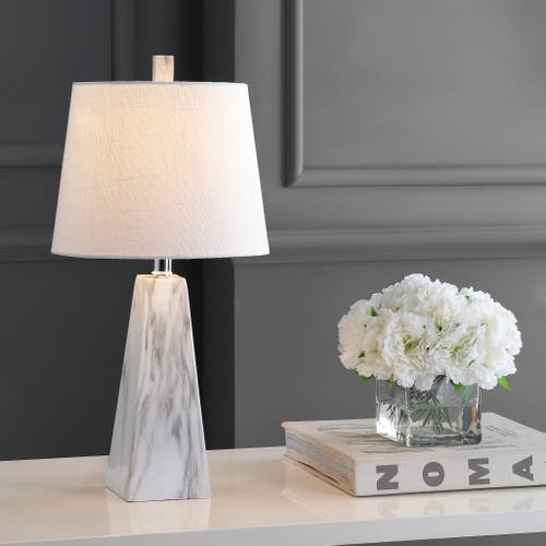 Jonathan Y Owen Contemporary Resin Led Table Lamp In White Marble Finish