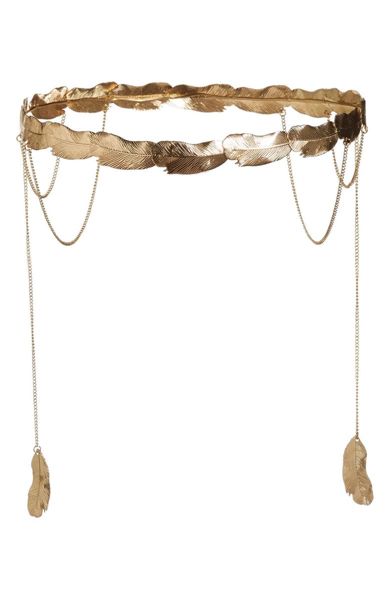 CARA Leaf Detail Hair Crown, Main, color, Gold