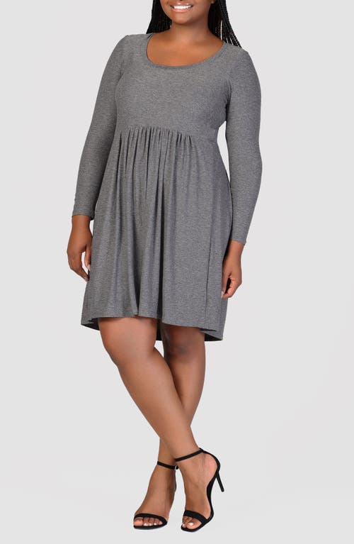 Shop 24seven Comfort Apparel Long Sleeve Knit Babydoll Dress In Smoke