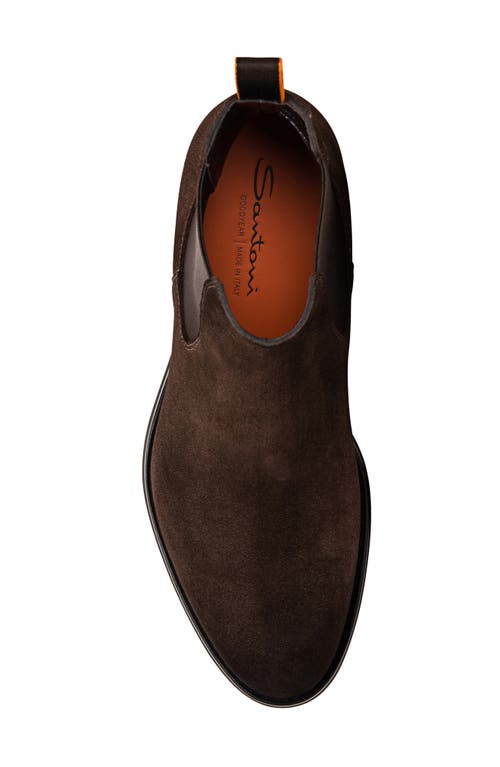 Santoni Brown Suede Chelsea Boots In Dark Brown