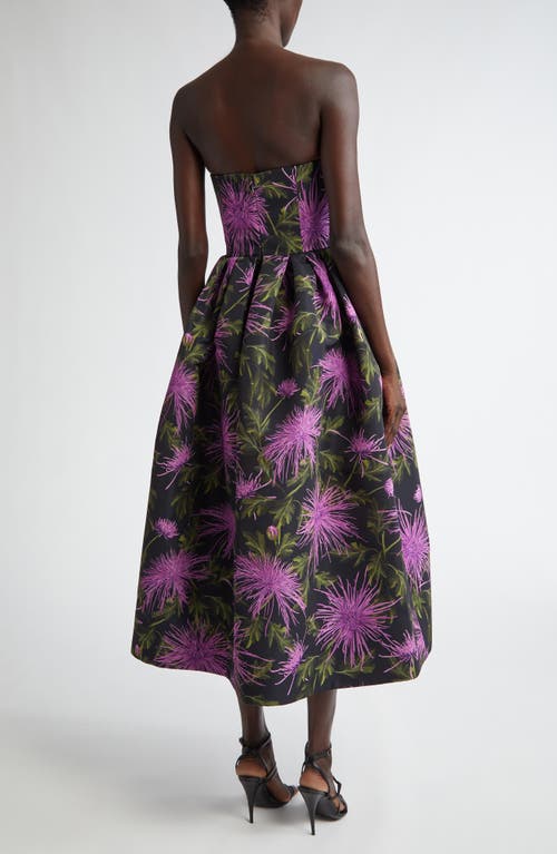 Oscar De La Renta Strapless Floral-print Faille Gown In Purple