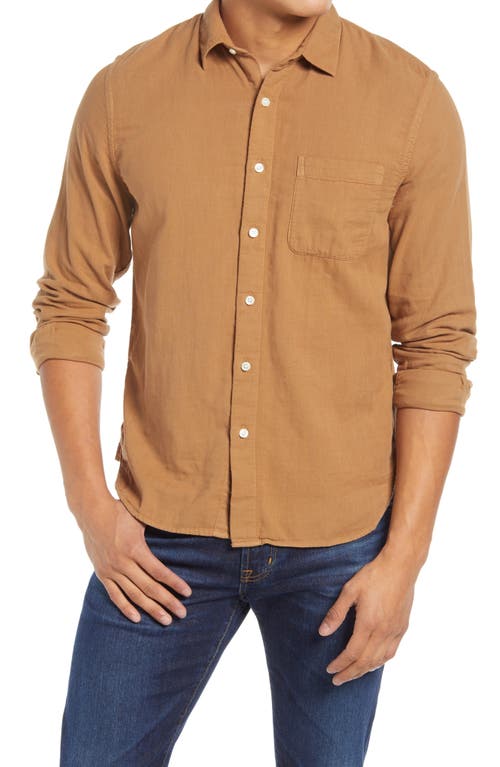Slim Fit Double Gauze Organic Cotton Button-Up Shirt in Camel