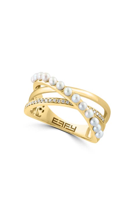 14K Gold Diamond & Freshwater Pearl Ring - 0.12ct.