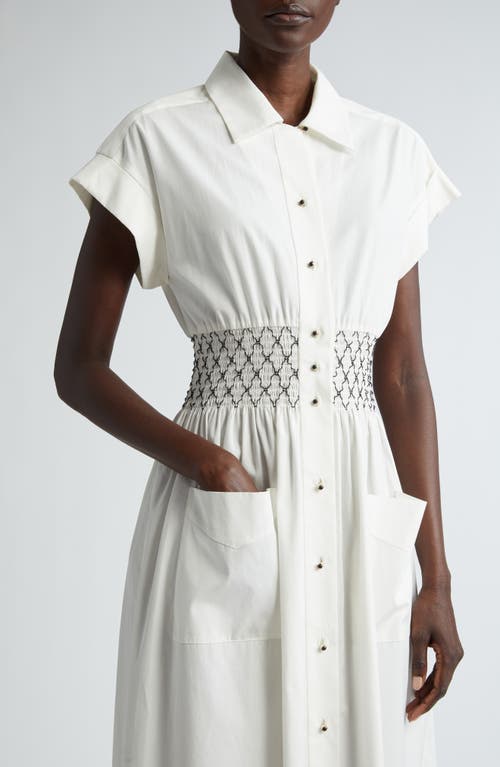 Shop St John St. John Collection Smocked Waist Poplin Midi Shirtdress In Chalk