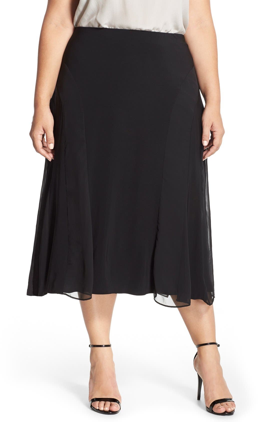 Alex Evenings Chiffon Detail Tea Length Skirt (Plus Size) Nordstrom