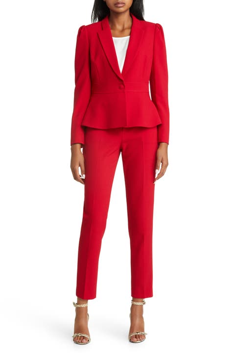 Red Women Pant Suit, Formal Pants Suit for Women, Dressy Women Suit, Wedding  Guest Suit, Peplum Pantsuit, Prom Women Suit, Red Women Suit 