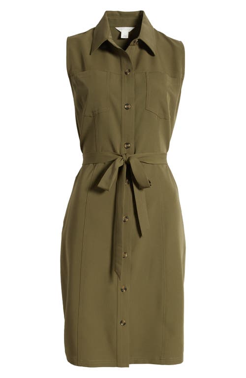 Shop Caslonr Caslon(r) Sleeveless Tie Waist Dress In Olive Burnt