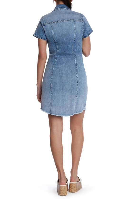 Wash Lab Denim Tie One On Short Sleeve Denim Minidress In North Blue