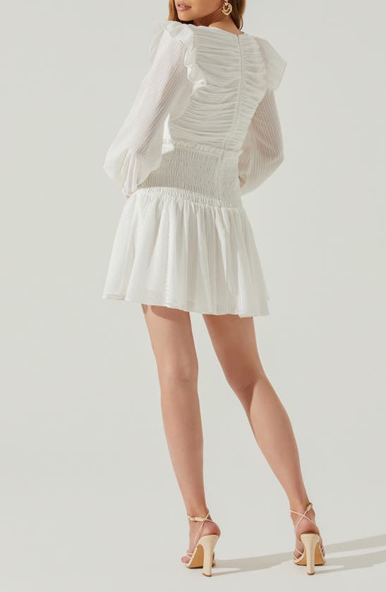 Shop Astr Tayah Smocked Long Sleeve Minidress In White