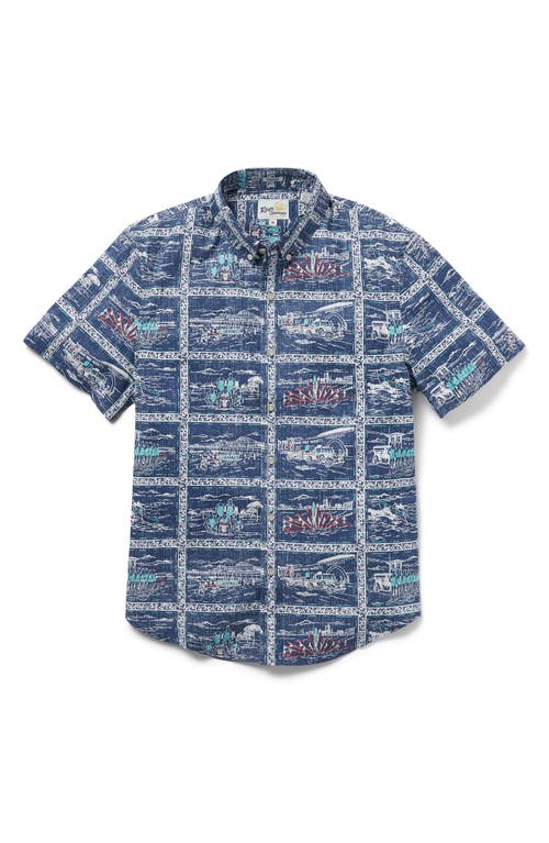 Lifeguards Tailored Fit Print Short Sleeve Button-Down Shirt in Navy