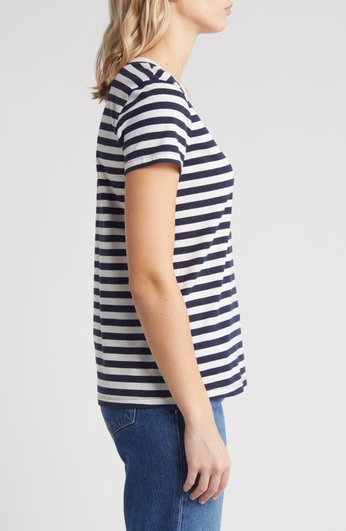 Shop Caslonr Caslon(r) Stretch Cotton Blend V-neck T-shirt In Navy Blazer- White Stripe