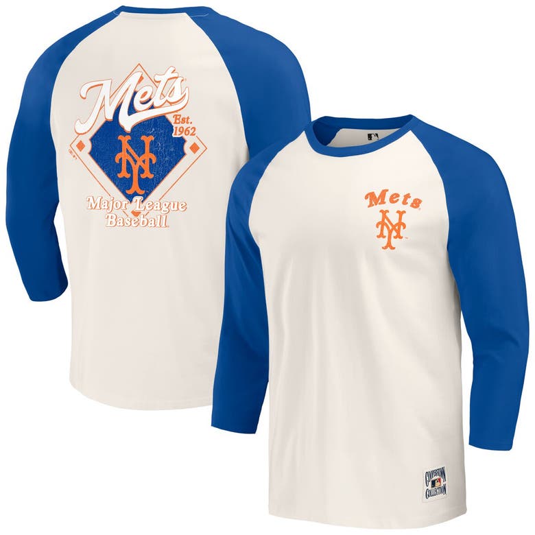 Darius Rucker Collection By Fanatics Royal/white New York Mets Cooperstown Collection Raglan 3/4-sle