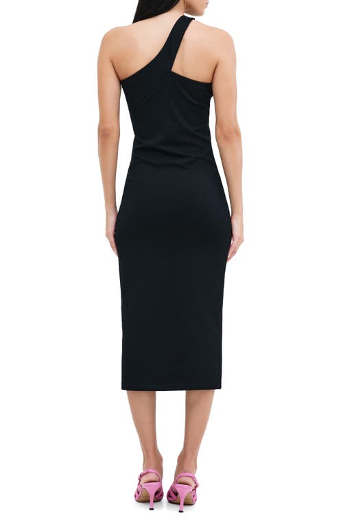 Shop Marcella Cameron One-shoulder Ponte Midi Dress In Black