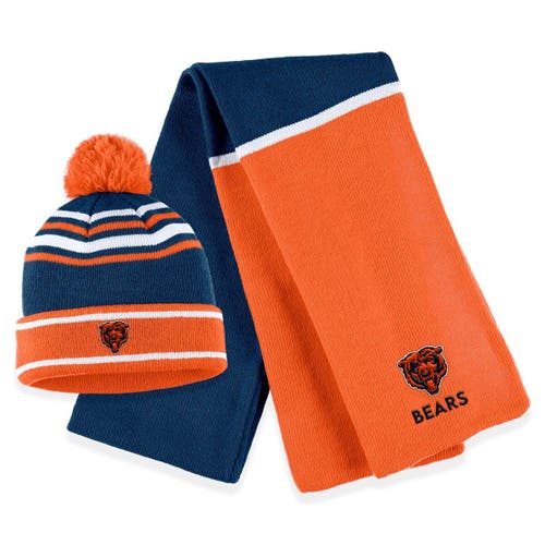Women's WEAR by Erin Andrews Orange Chicago Bears Colorblock Cuffed Knit Hat with Pom and Scarf Set