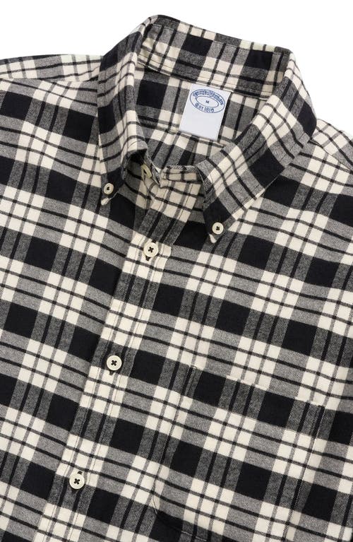 Shop Brooks Brothers Plaid Cotton Flannel Button-down Sport Shirt In White/black