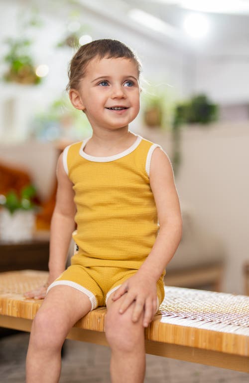 Shop Maniere Manière Kids' Waffle Knit Tank & Shorts Set In Honey