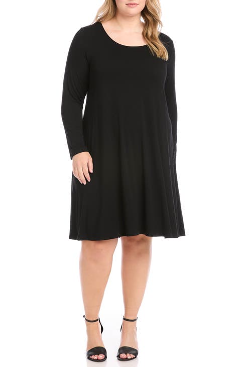 Maggie Long Sleeve Jersey Trapeze Dress (Plus Size)
