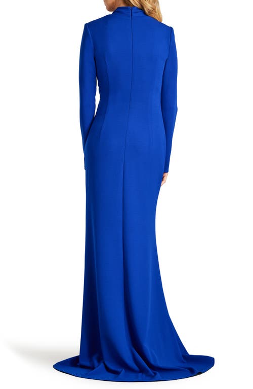 Shop Tadashi Shoji Drape Ruffle Long Sleeve Stretch Crepe Gown In Mystic Blue