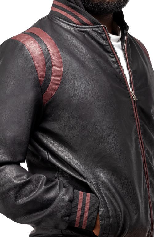 X-ray Xray Stripe Faux Leather Hooded Moto Jacket With Faux Fur Lining In Black/burgundy