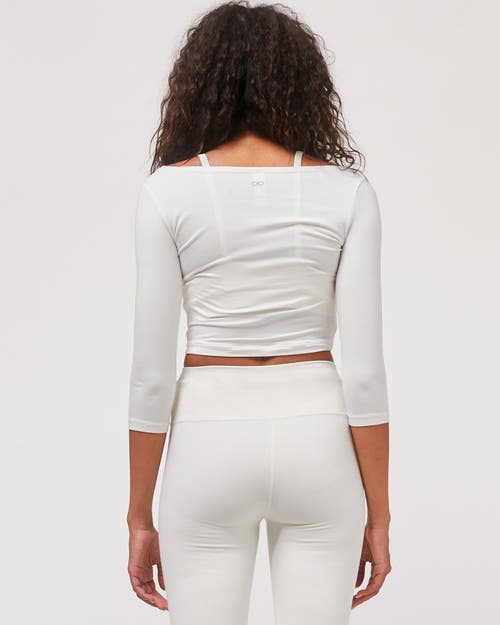 Rebody Active Dynamic Cozy Open Shoulder 3/4 Sleeve Top In Bone