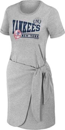 WEAR by Erin Andrews Women's WEAR by Erin Andrews Heather Gray New York Yankees  Plus Size Knotted T-Shirt Dress
