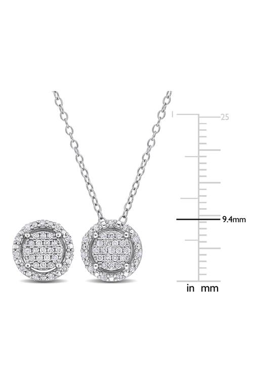 Delmar Diamond Halo Pendant Necklace & Stud Earrings Set In White