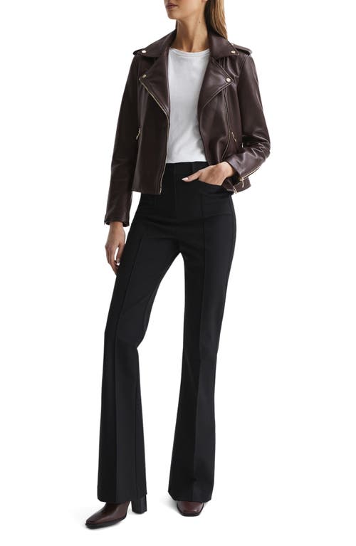 Reiss Leiya Leather Moto Jacket in Berry