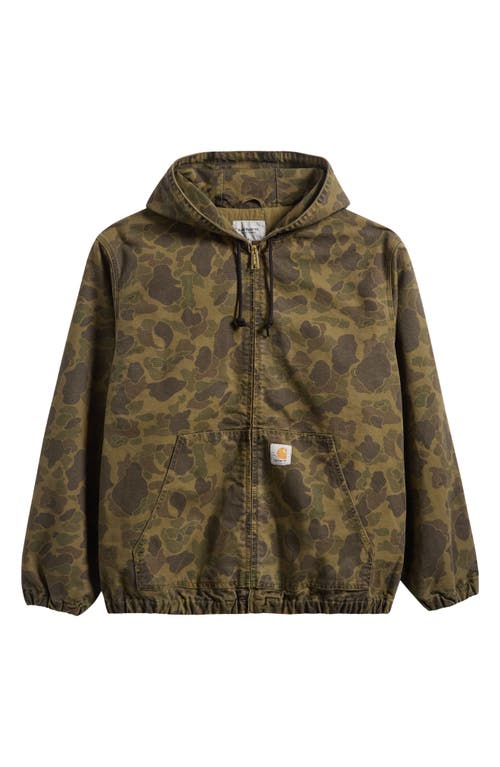 Carhartt Work In Progress Duck Camo Print Organic Cotton Hooded Jacket In Camo Green/office Green Dyed