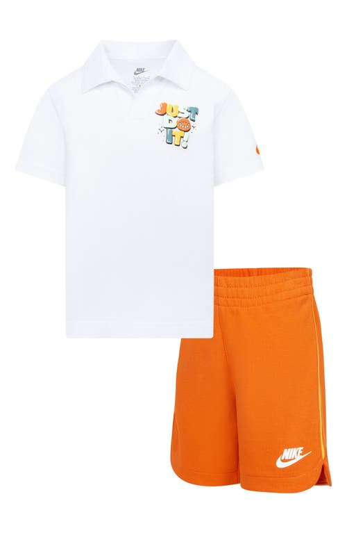 Nike Kids' Just Do It Polo & Sweat Shorts Set Safety Orange at Nordstrom