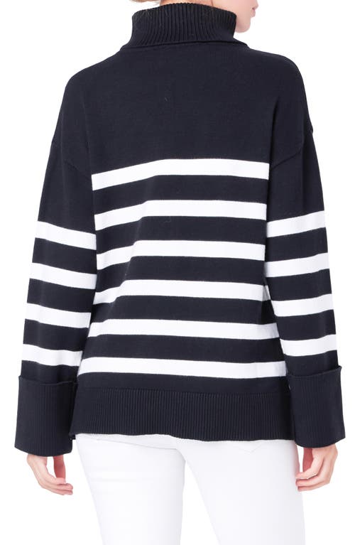 Shop English Factory Stripe Turtleneck Sweater In Black/white