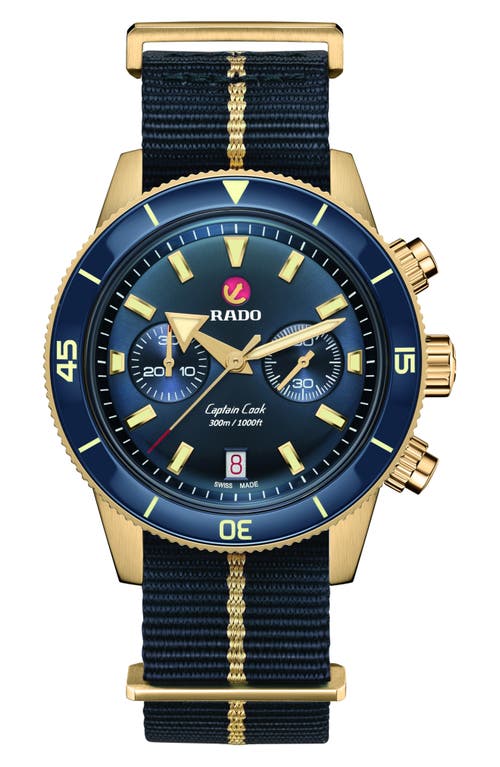 RADO Capitan Cook Automatic Chronograph Webbing Strap Watch, 43mm in Blue at Nordstrom
