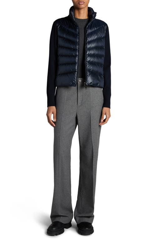 Moncler Cardigan With Quilted Front In Dark Navy Blue