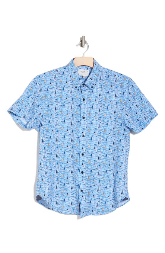 Construct Boat Print Stretch Short Sleeve Button-down Shirt In Blue
