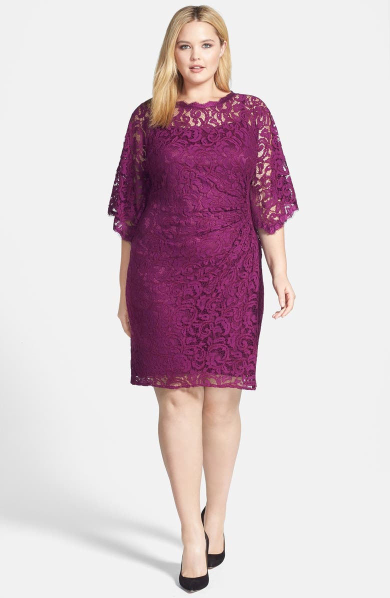 Adrianna Papell Kimono Sleeve Lace Sheath Dress (Plus Size) | Nordstrom