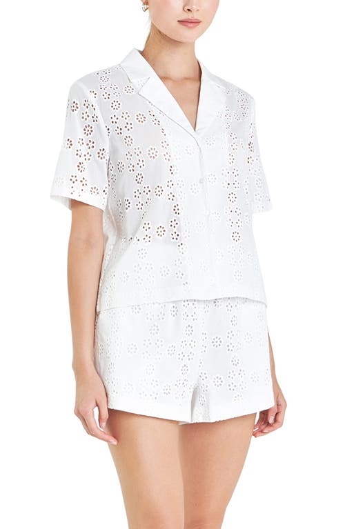 Shop English Factory Floral Eyelet Cotton Camp Shirt In White