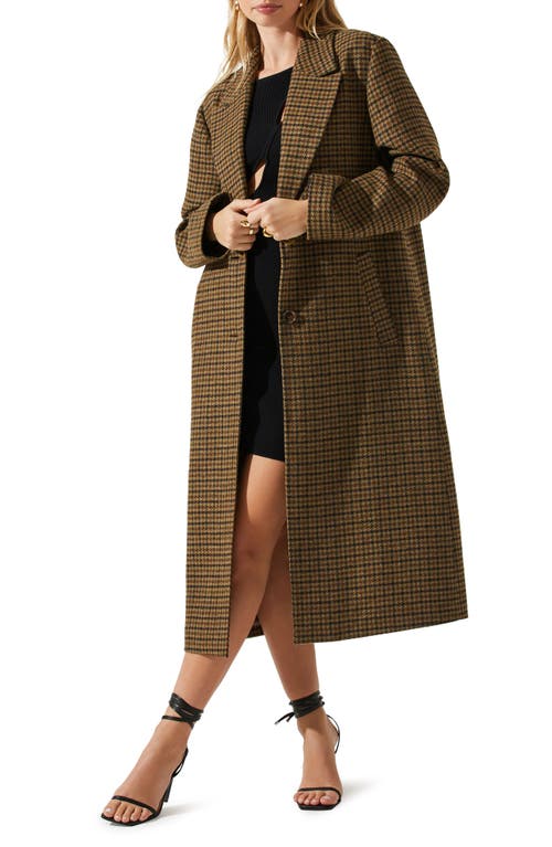 ASTR the Label Sonya Houndstooth Longline Coat in Brown Olive at Nordstrom, Size Small