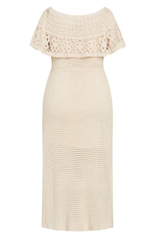 Shop City Chic Callie Open Stitch Tie Waist Off The Shoulder Maxi Dress In Natural