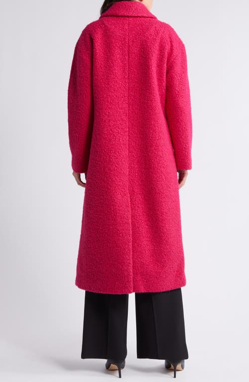 Shop Bcbg Double Breasted Bouclé Long Coat In Magenta