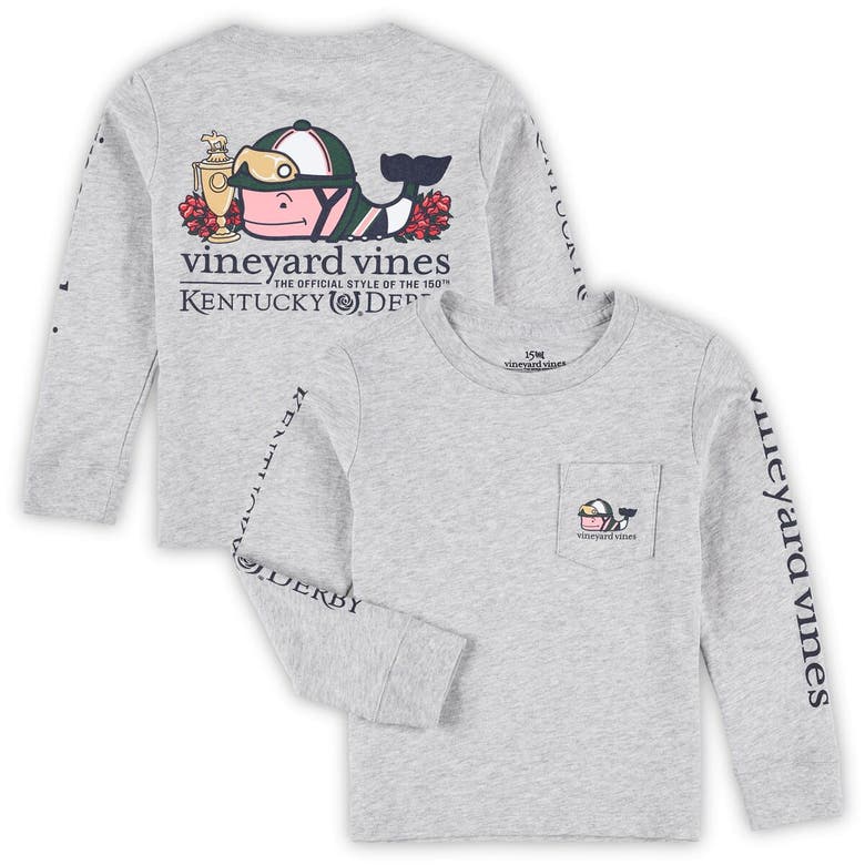Vineyard Vines Kids' Toddler  Heather Gray Kentucky Derby 150 Winning Jockey Whale Long Sleeve T-shirt