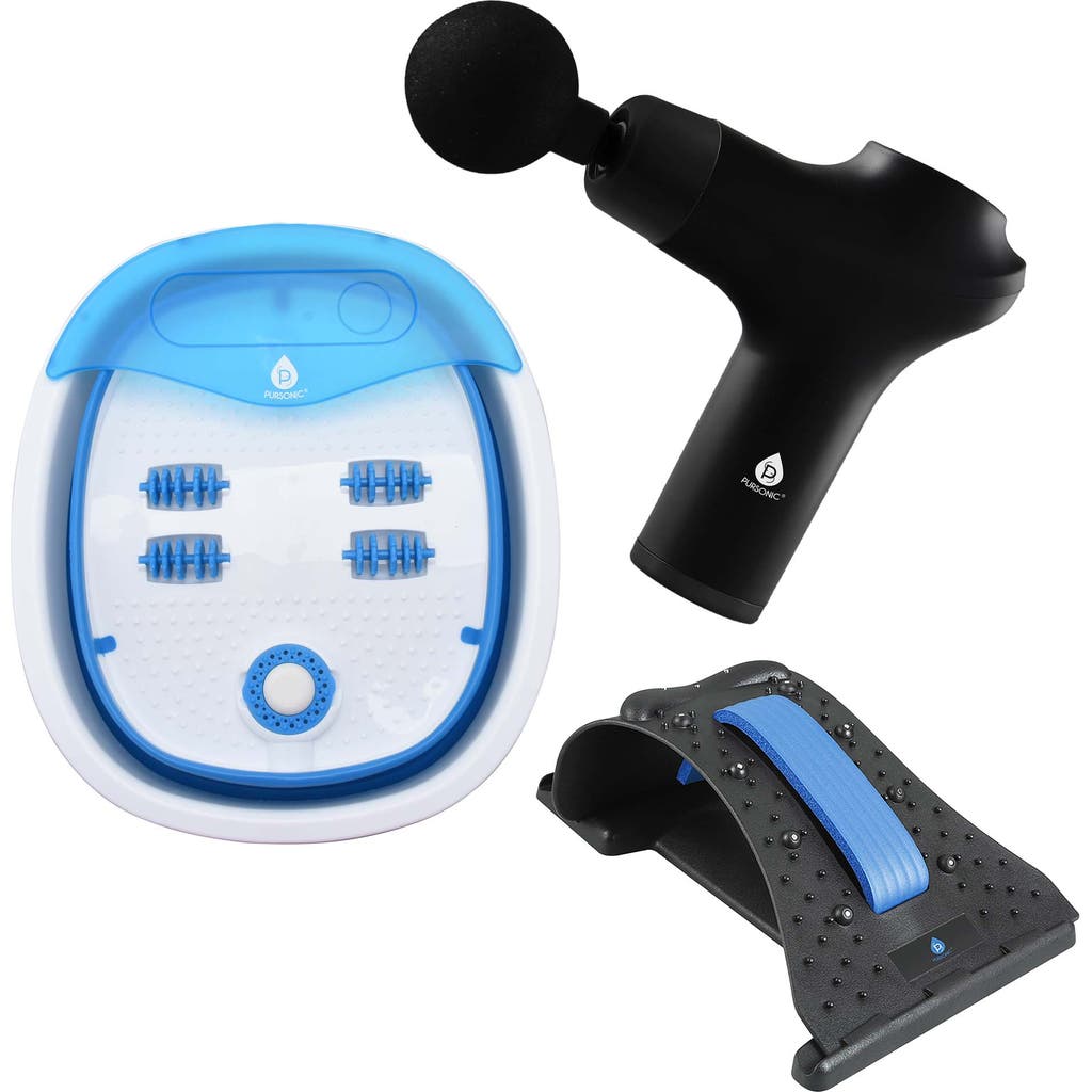 Pursonic Head-to-toe Relaxation Bundle Massage Gun, Neck & Shoulder Stretcher, Foot Massager In Multicolor