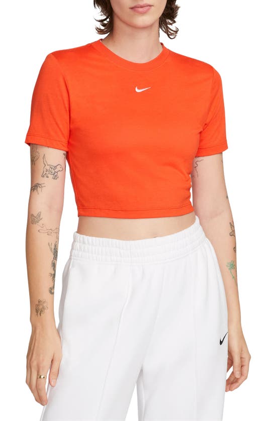 Nike Women's  Sportswear Essential Slim-fit Crop T-shirt In Red