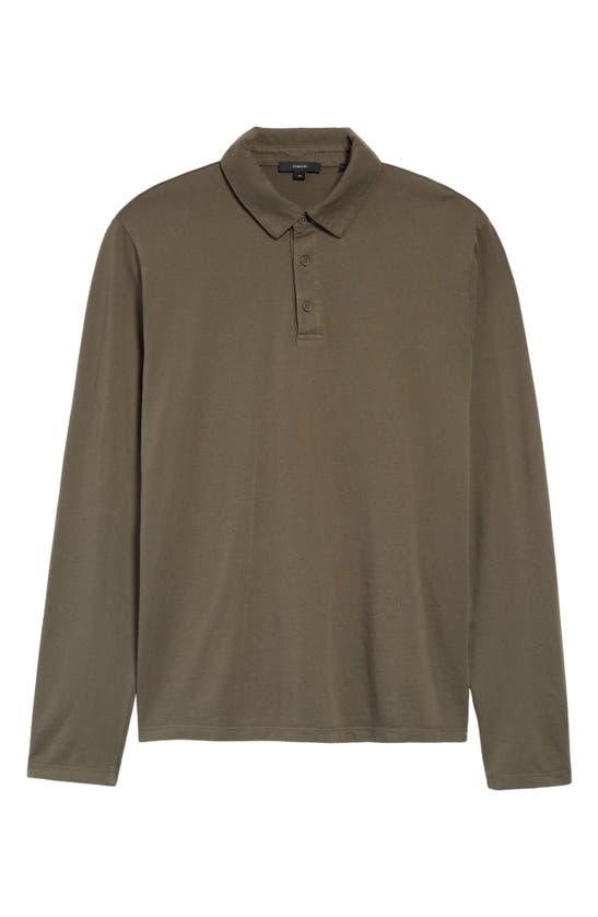 Vince Garment Dyed Long Sleeve Polo In Olive Field