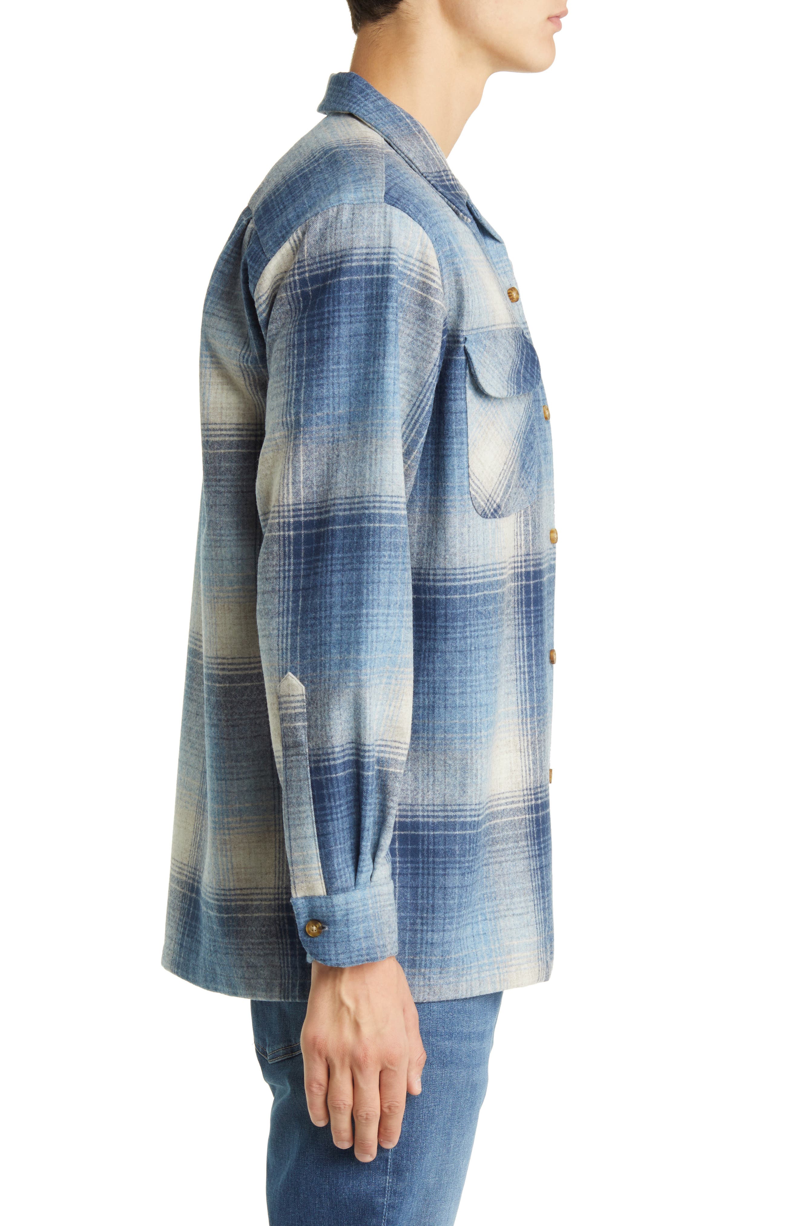 Pendleton Board Plaid Wool Flannel Button-Up Shirt in Blue Mix 