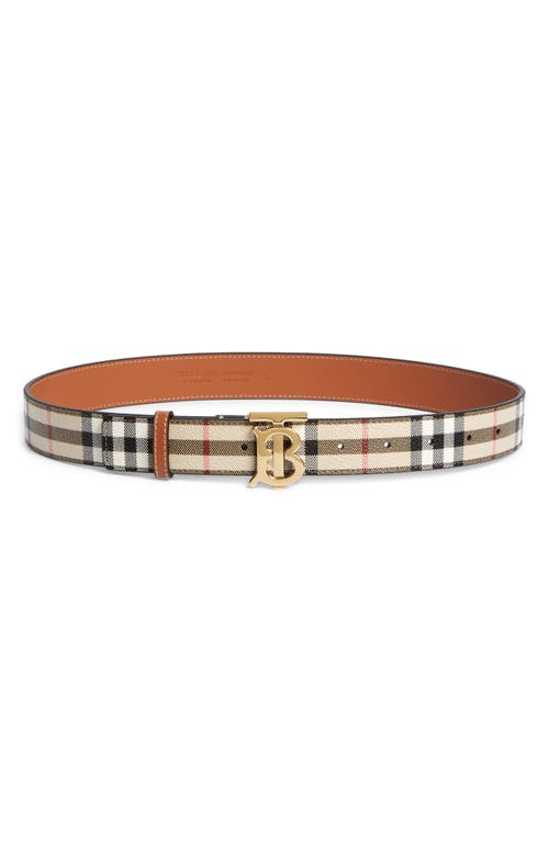 Shop Burberry Logo Buckle Belt In Beige/black/gold