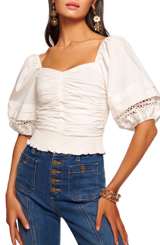 Shop Ramy Brook Zayla Ruched Puff Sleeve Top In White