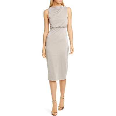 Badgley Mischka Metallic Jersey Cocktail Dress, Beige