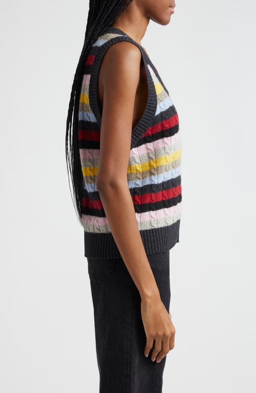 Shop Ganni Stripe Wool Blend Sweater Vest In Black/multicolour Stripe